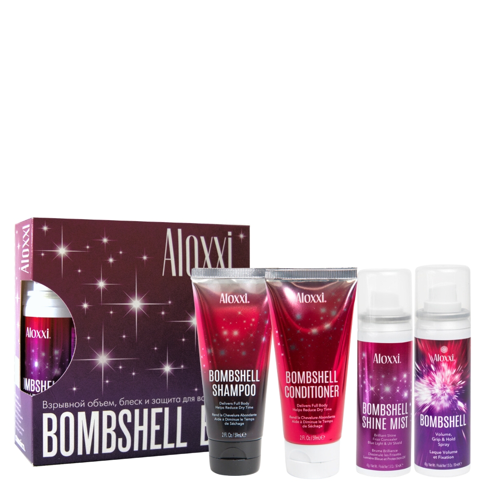 Мини-набор «Взрывной объем» Aloxxi Bombshell Box: шампунь, кондиционер и два спрея